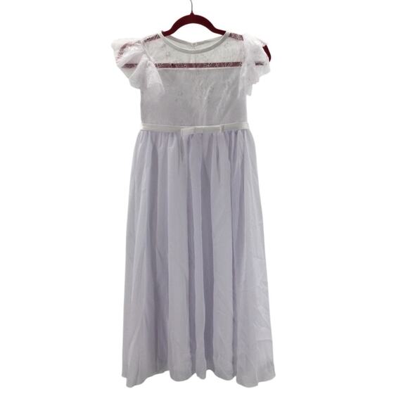 GIRL'S PARTY DRESS sz 8-9Y white chiffon ruffle sleeve long maxi dress NEW B131 - Picture 1 of 6